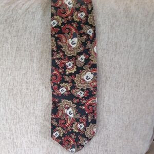 Black Mickey Mouse Pattern Tie with Red and Gold Accents - Men Accessories